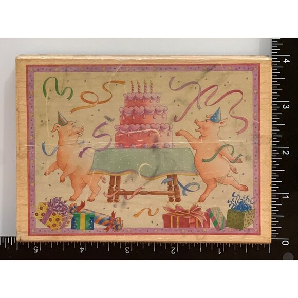 VERY RARE STAMPING OVATION 10001M HOGWILD PARTY BY KAREN BELL WOOD RUBBER STAMP - Picture 2 of 6